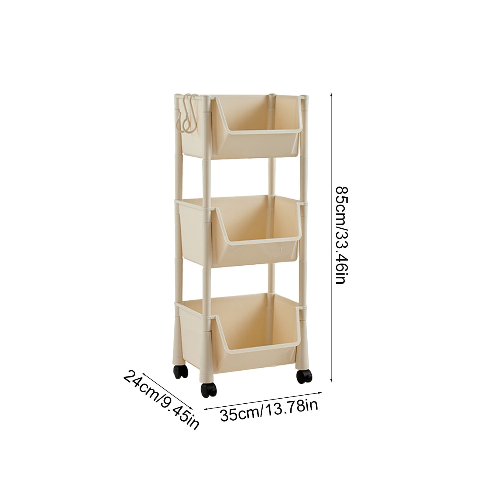 3 Tier Rolling Cart with Wheels, Storage Craft Art Trolley Organizer Serving, Easy Assembly, for Office, Living Room, Kitchen, White