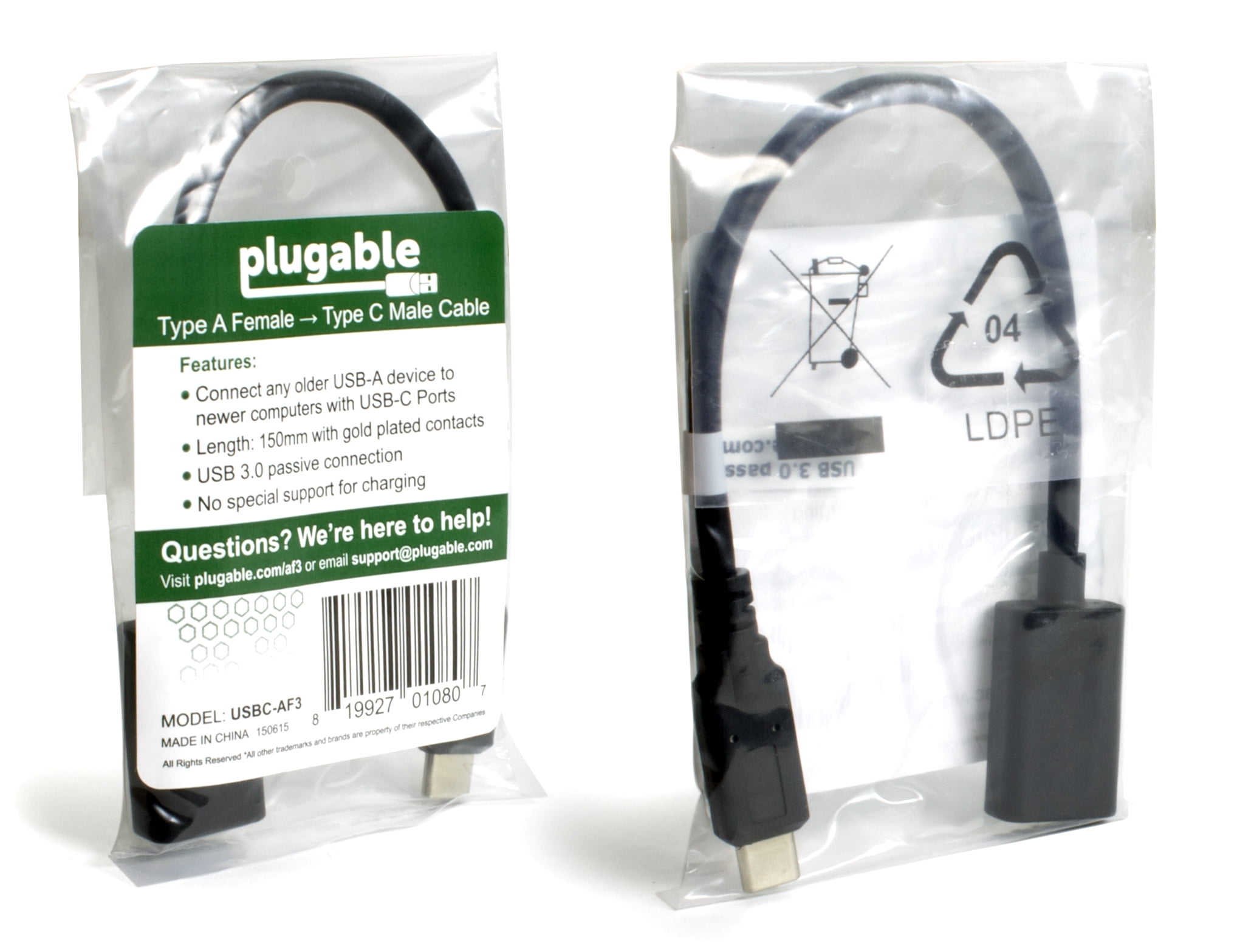 Plugable USB Type-A Female to USB Type-C Male Passive Adapter Cable (6)