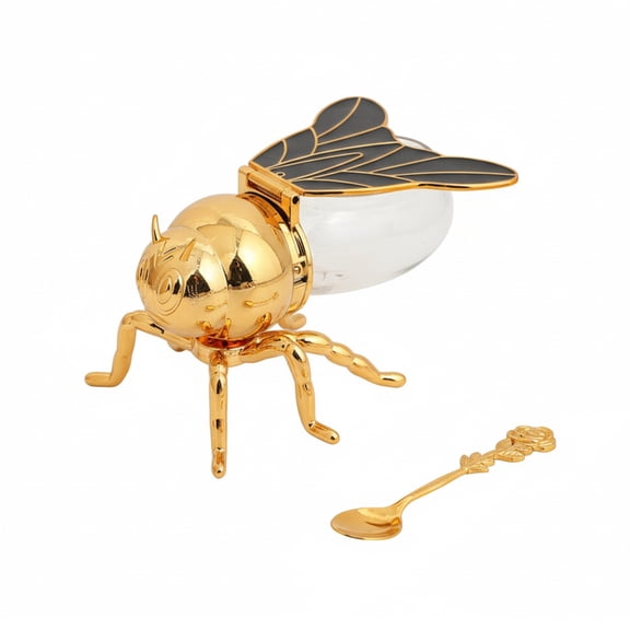 HAHUT Durable Bee Honey Jar, Decorative Bee Shaped Honey Pot, Zinc Alloy Golden Sugar Honey Container for Kitchen Home