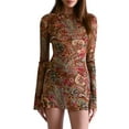 thumbnail image 1 of KOMOO Women Long Sleeve Backless Dress Cutout Solid Color Floral Short Dress Slim Mini Dress Streetwear, 1 of 8