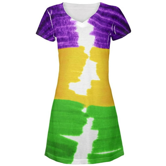 Mardi Gras Color Me Cajun All Over Juniors Beach Cover-Up Dress Multi SM