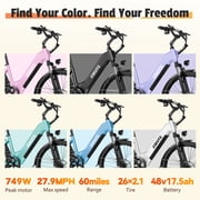 ESKUTE Electric Bike for Adults – 1300W Peak Motor, 28MPH, 840Wh Removable Battery, Up to 70-Mile Range, 26 Tires, 7-Speed Adjustable Stem, Step-Thru, Green
