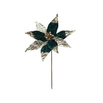 Christmas Velvet Flower, Green Artificial Poinsettia with Glitter Sequins, Handmade Simulation Holiday Ornament for Xmas Tree, Wreaths & Home Decorations