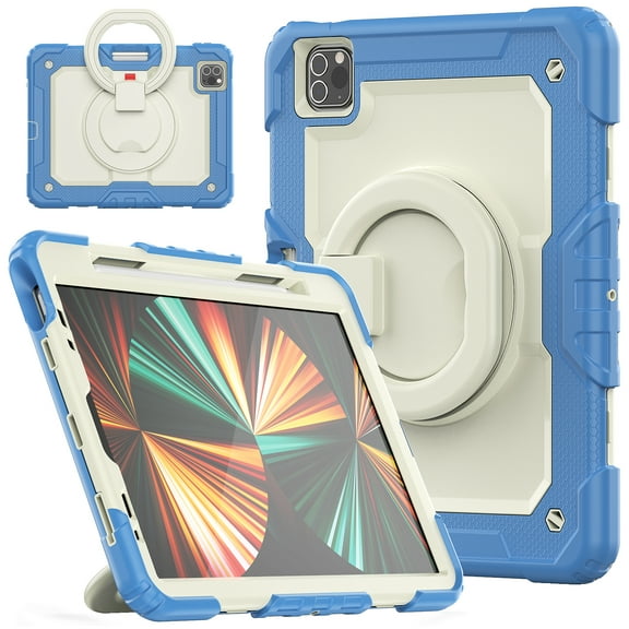 iPad Air 5th Generation Case 2022, iPad Air 4th Gen Case 2020,Rugged Protective Case with Tempered Glass Film 360° Rotatable Stand Handle Kid Proof Case,iPad Pro 11" 2021 2020 2018 Case,Blue