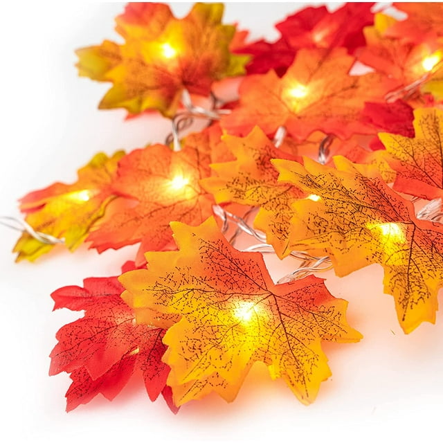 Luces de hadas de hojas de arce, 20 luces LED de guirnalda de hojas de arce otoñales, luces decorativas de guirnaldas de hojas de otoño con pilas para fiestas, luces navideñas, Acción de Gracias