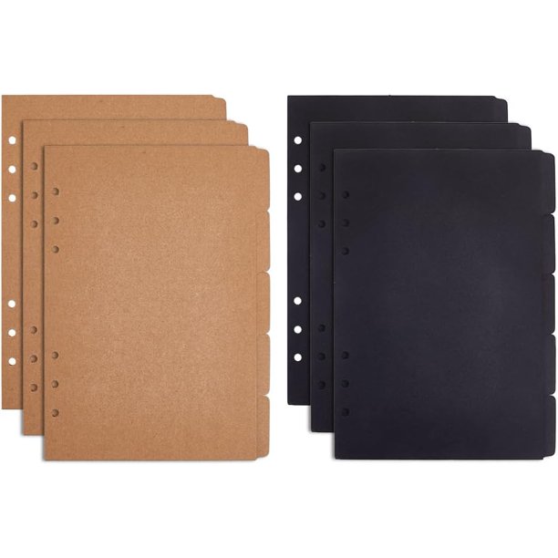 6 juegos de 30 hojas de separadores de 5 pestañas para carpeta, 2 colores, páginas índice para cuaderno A5 con pestaña, separadores de 6 agujeros, papel de estudio de 20,8 x 15 cm.