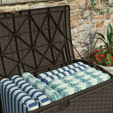 Suncast - Resin Wicker Outdoor Patio Storage Deck Box, Brown