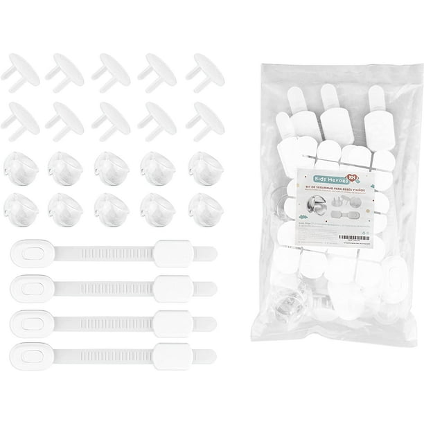 Kids Heroes Kit de Seguridad para Bebes y Niños con 10 Esquineros Protectores, 10 Protectores de Enchufes y 4 Seguros para Puertas y Cajones