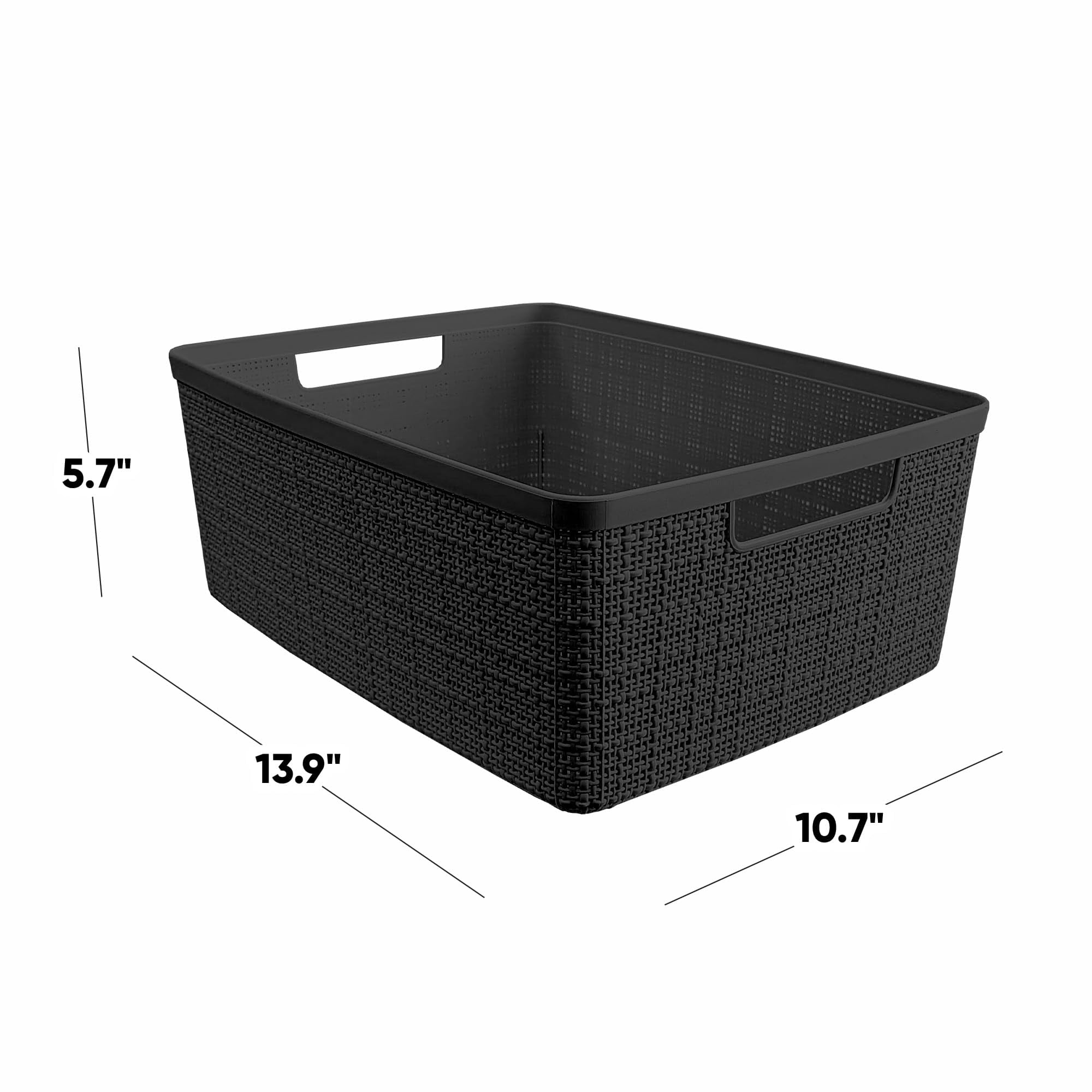 Set of 6 Medium 12L Jute Decorative Storage Baskets for Home Office Closet Kitchen Pantry Bedroom Organization and Essentials Black