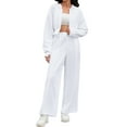 thumbnail image 1 of Conjuntos de chándal para mujer ATHLECHIC de 2 piezas, sudadera corta casual y pantalones de pierna ancha, conjuntos de entrenamiento y lounge, S Blanco, 1 of 4