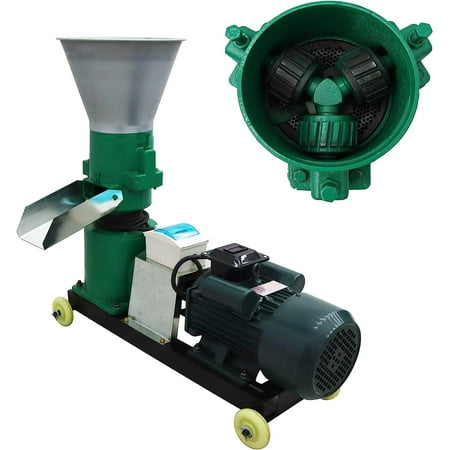 EQCOTWEA Chicken Feed Pellet Mill Machine 2MM Animal Poultry Livestock Pellet Making Machine with 3 Head Rollers 220V 200KG/H