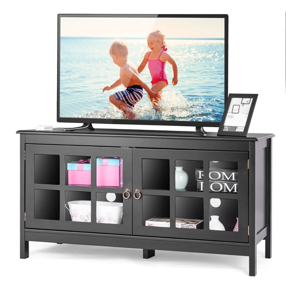 Finihen TV Stand, TV Cabinet, 50 Inch Modern Wood Large TV Stand, Entertainment Center for TV, Media Entertainment Center with Storage, for Living Room, Bedroom, Black