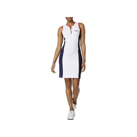 Fila Womens Crystal Striped Mesh Trimmed Dress White XL