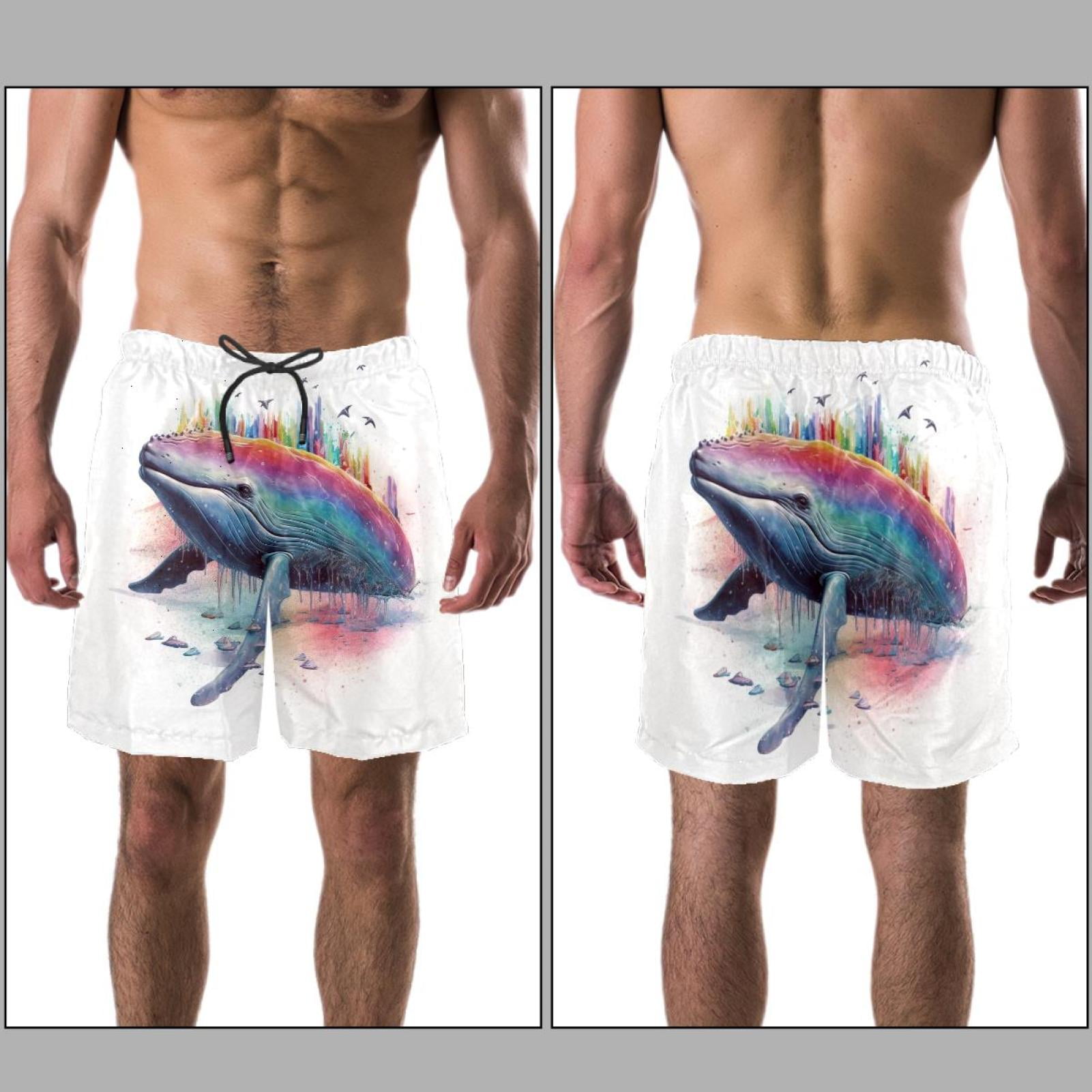 luoweisi Men's Beach Shorts Quick Dry Swim Trunks with Mesh Lining Whale S