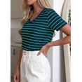 thumbnail image 5 of PRETTYGARDEN Short Sleeve Shirts for Women Spring V Neck Cute Tops Casual Striped Shirt Knitted Tees Summer Outfits, 5 of 10