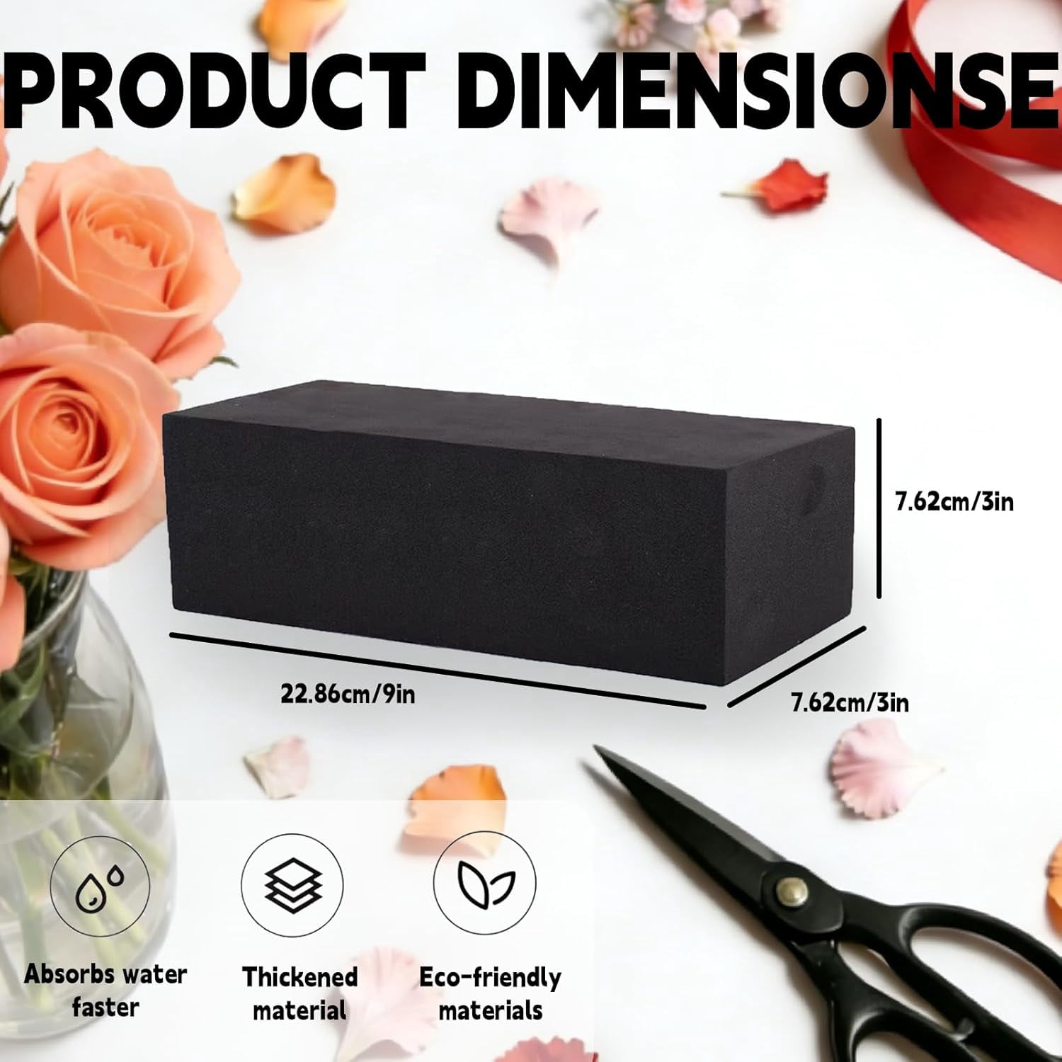 16 Piece Reusable Floral Foam Blocks black, 9 x 3 x 3 Inch, Water Resistant, for Artificial Flower Arrangements, Outdoor Planters, Wedding Decor