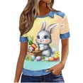 thumbnail image 2 of FAHXNVB Women's Easter Denim Collar T-Shirts Bunny Egg Print Casual Short Sleeve Tees Tops Lightweight Soft Summer Shirts, 2 of 5