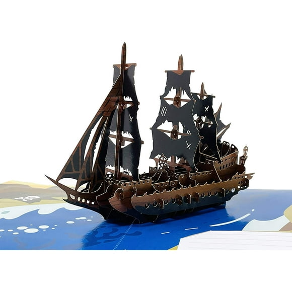 Pirate Ship - 3D Color Pop Up Greeting Card For All Occasions - Love, Birthday, Christmas, Good luck, Father's Day,