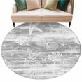thumbnail image 2 of Ocean Round Living Room Rugs 5 ft, Summer Beach Sea Star Coral Shell Grey Texture Washable Area Rug with Non-Slip Sturdy Edge Binding Round Carpet for Entryway Kitchen Bedroom Bathroom, 2 of 9