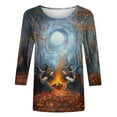 thumbnail image 4 of Xdegoge Halloween 3/4 Sleeve Tops for Women Witch Pumpkin Graphic Shirts Crewneck Tunic T Shirts Spooky Season Shirt Holiday Party Loose Casual Blouses, 4 of 4
