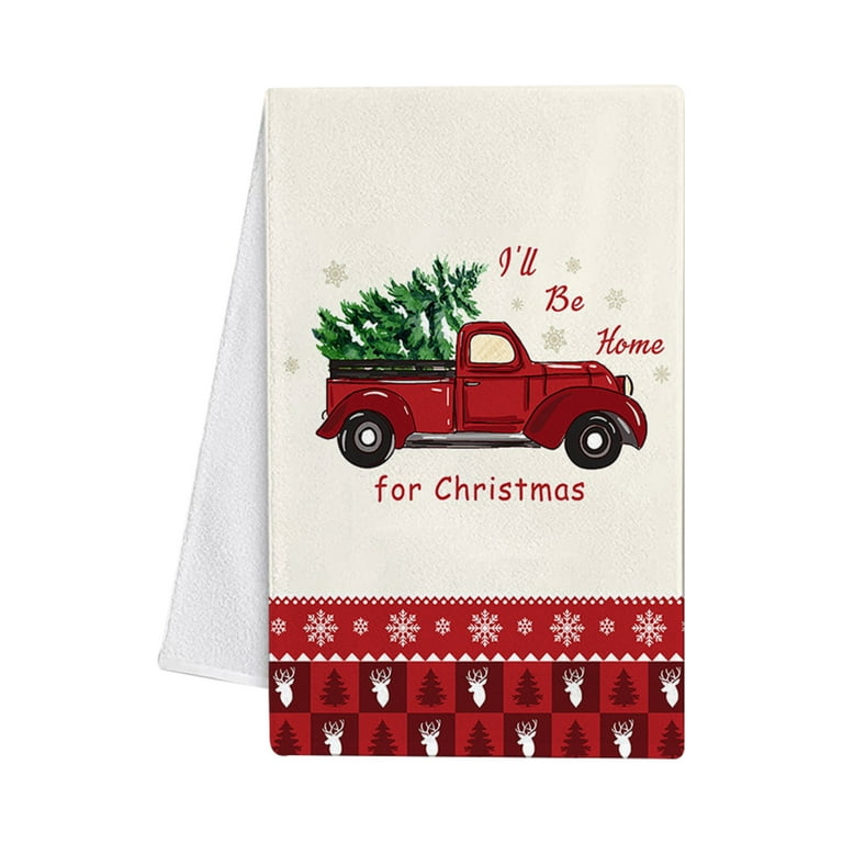 Tuelaly Christmas Kitchen Towels and Dishcloths,Merry Christmas Tree  Snowman Dish Towels,Gnome Red Buffalo Plaid Truck Holiday Tea Hand Towels  Housewarming Gifts for New Home Bathroom Decorations 