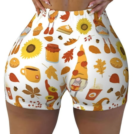 Workout Shorts Women  Autumn Harvest Gnomes Biker Shorts for Women Running Gym Spandex Shorts Tummy Control