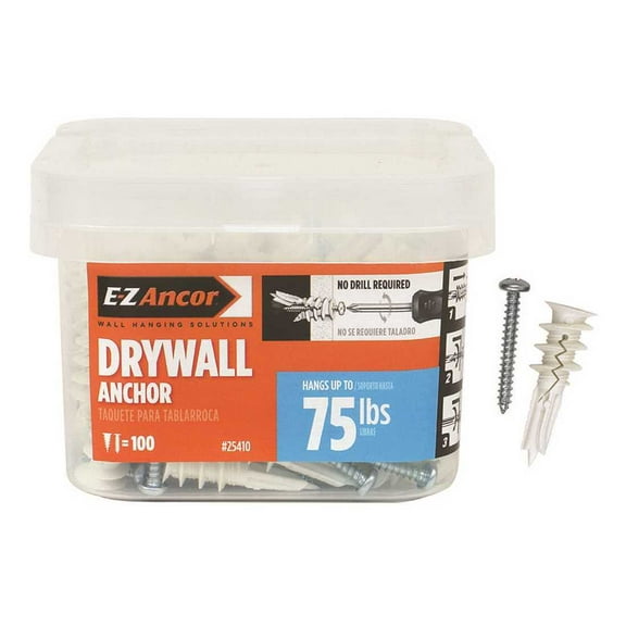 E-Z Ancor 25410 Twist-N-Lock 75 lbs. #8 x 1-5/8 in. Medium Duty Drywall Anchors - pack of 100