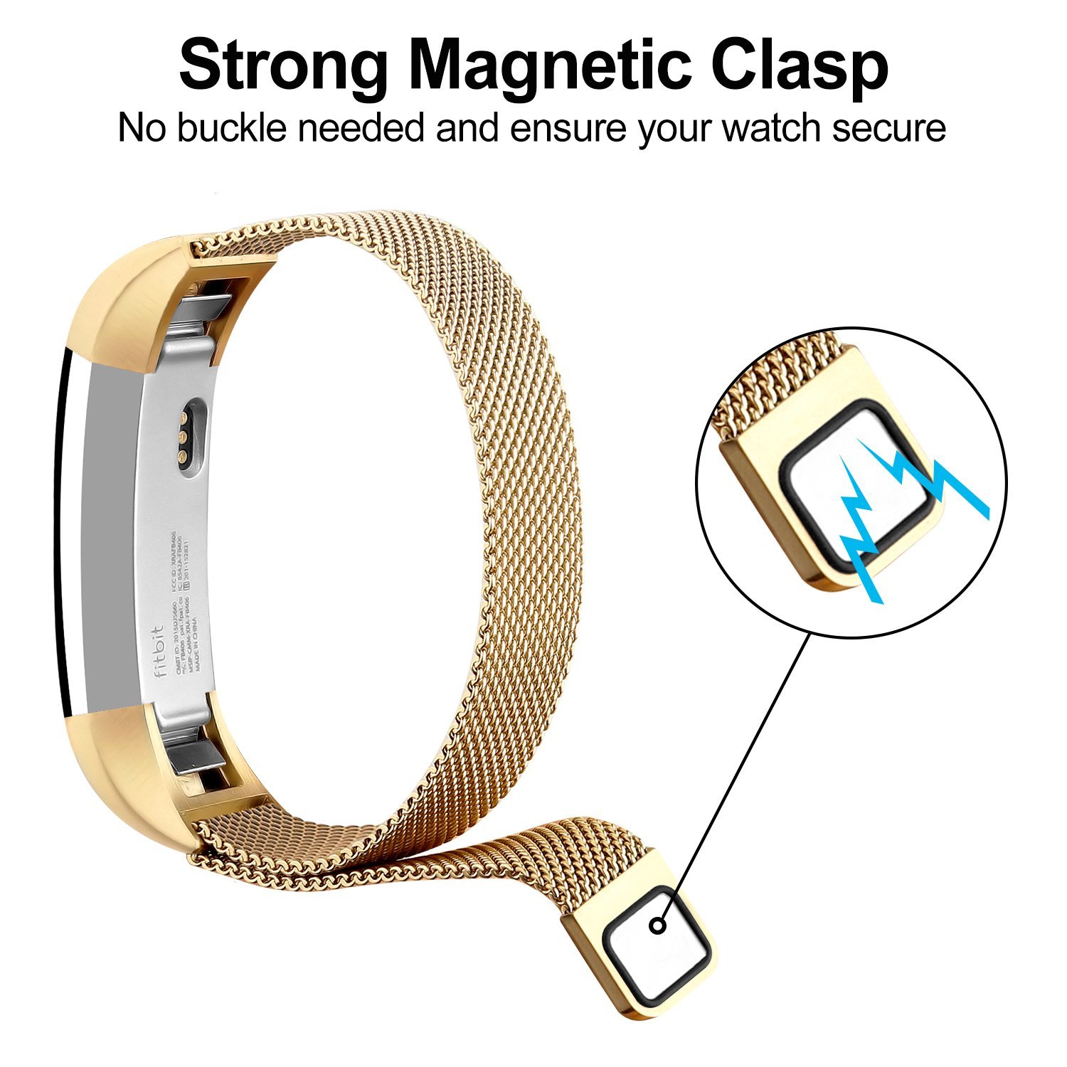 For Fitbit Alta Bands Alta HR Bands, Replacement Accessories Milanese Loop Stainless Steel Metal Bracelet Strap with Magnet Lock for Fitbit Alta HR Wristband-Gold - image 4 of 7
