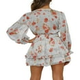 thumbnail image 1 of Robe Mini Décontractée de Printemps pour Femmes Imprimé Floral Col en V Profond à Nouer Manches Longues Robe Douce Mode à Volants, 1 of 2