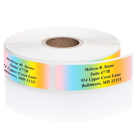 Cascading Rainbow Rolled Personalized Name Address Labels Without Elegant Dispenser - Roll of 250