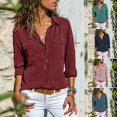 thumbnail image 2 of Women Button Blouse Long Sleeve Pure Color Loose Shirt With Collar All-match TopsPeacock Blue, 2 of 5