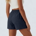 thumbnail image 5 of Guieoi Shorts for Women Plus Size Solid-Color Drawstring Pleated Button-Front Cotton-Linen Pocket Casual Capri Pants Navy 0 M, 5 of 6