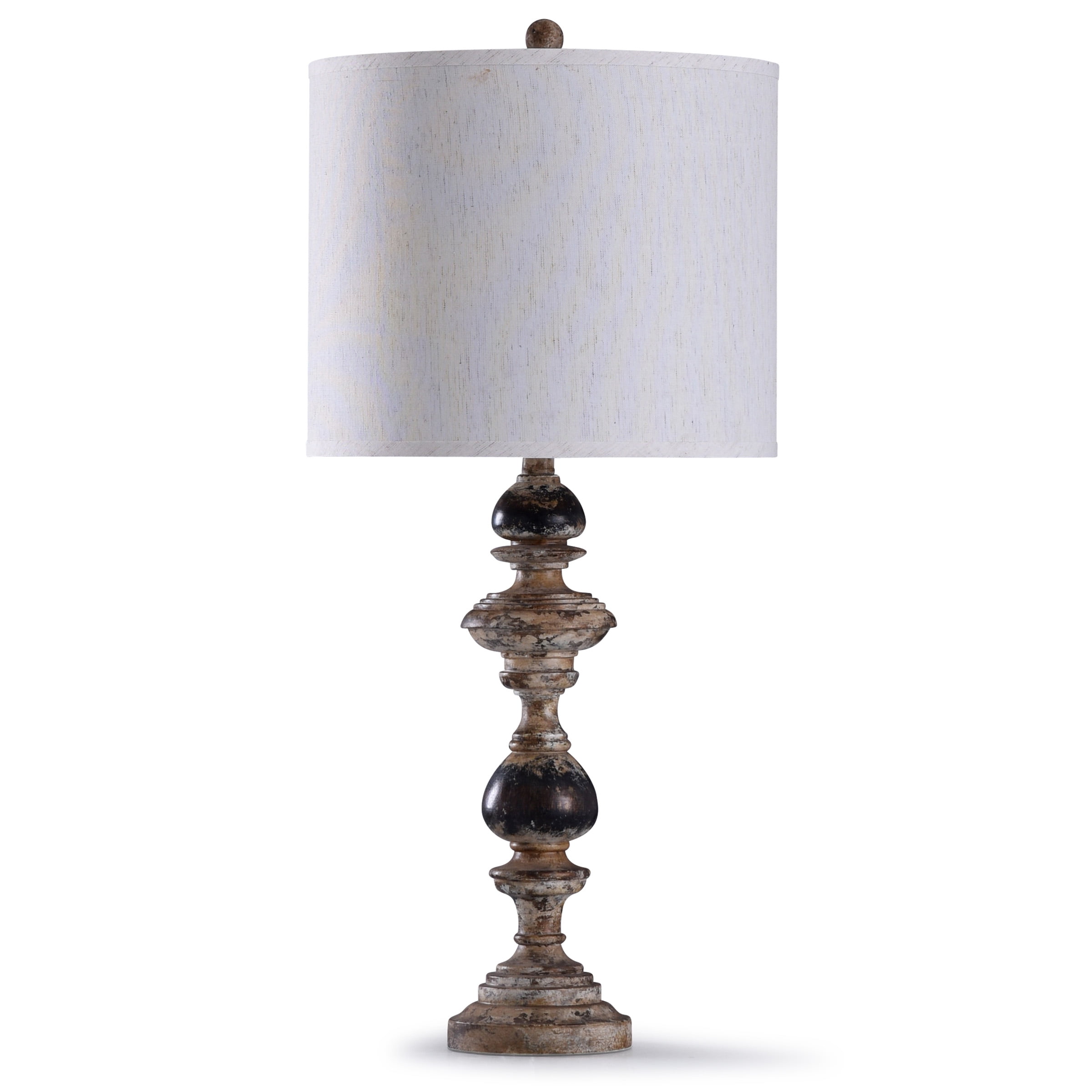 Weathered Natural Spindle Table Lamp with Cream Drum Shade