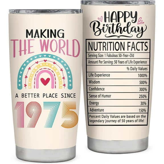 1975 Birthday Gift for 50 Year Old Woman, 50th Birthday Gifts for Women Her, 1975 Birthday Tumbler 20oz，Turning 50 Year Old Gifts for Women