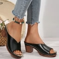thumbnail image 2 of HomeDM Womens Chunky Heel Sandals Summer Slip On Open Toe Dressy Low Block Heel Mules, Black Size 6.5, 2 of 9
