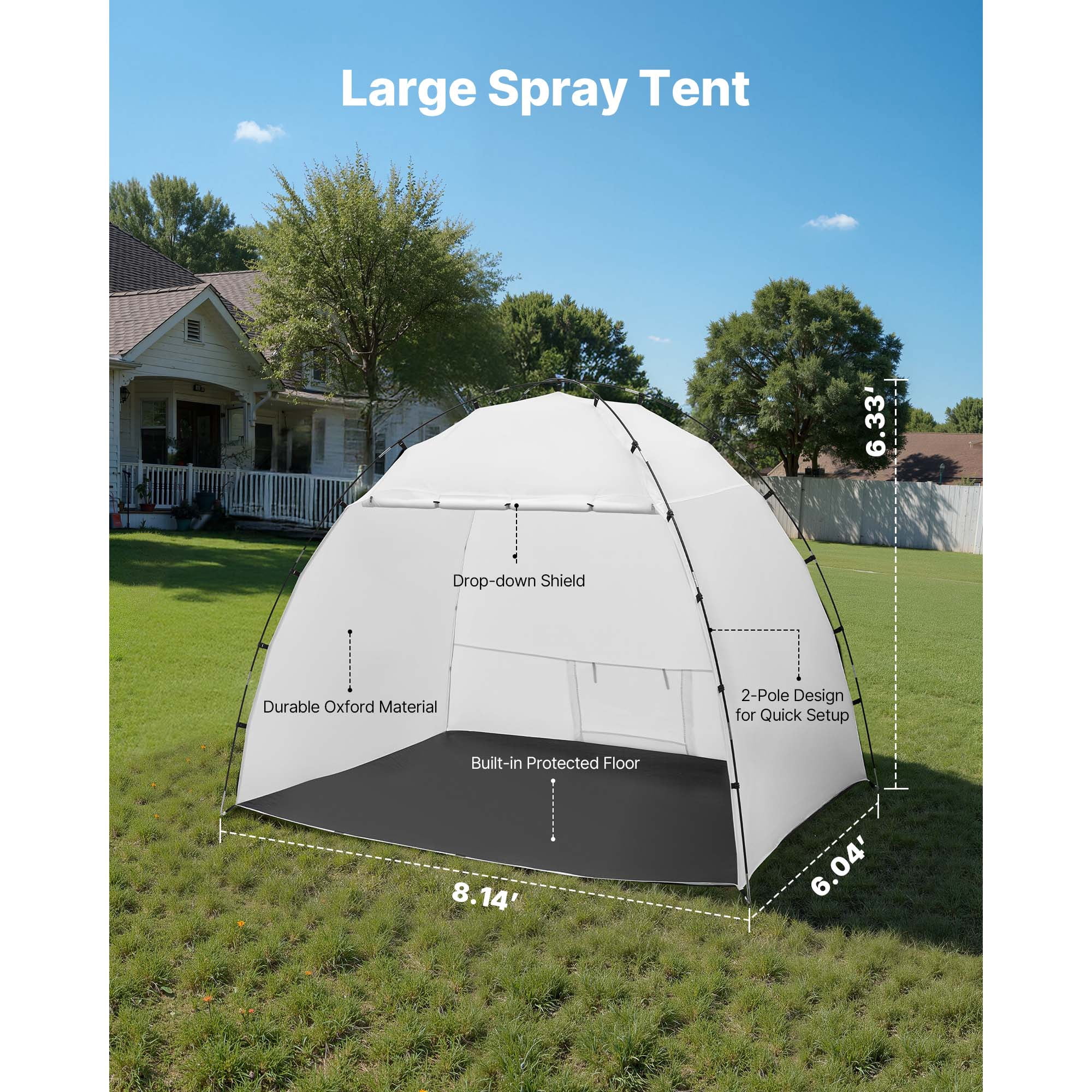 KFFKFF Portable Paint Booth Tent, 91.7 x 67.7 x 74.8 inch Spray Shelter with Floor & Mesh Screen, Spacious Oxford Fabric Tent for Painting Furniture like Cupboards, Chairs, and Tables