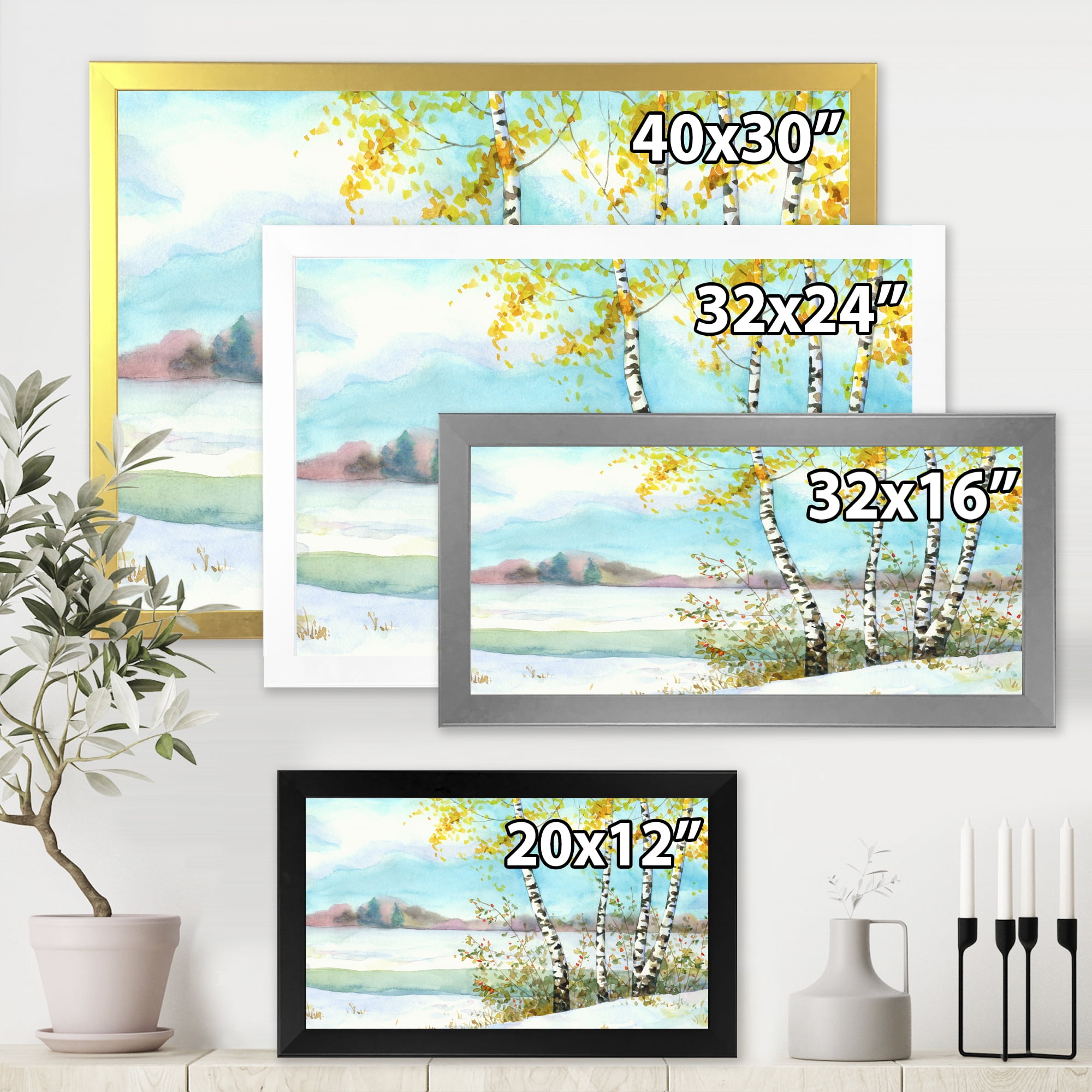 Designart 'Birches In Snowy Land' Lake House Framed Art Print