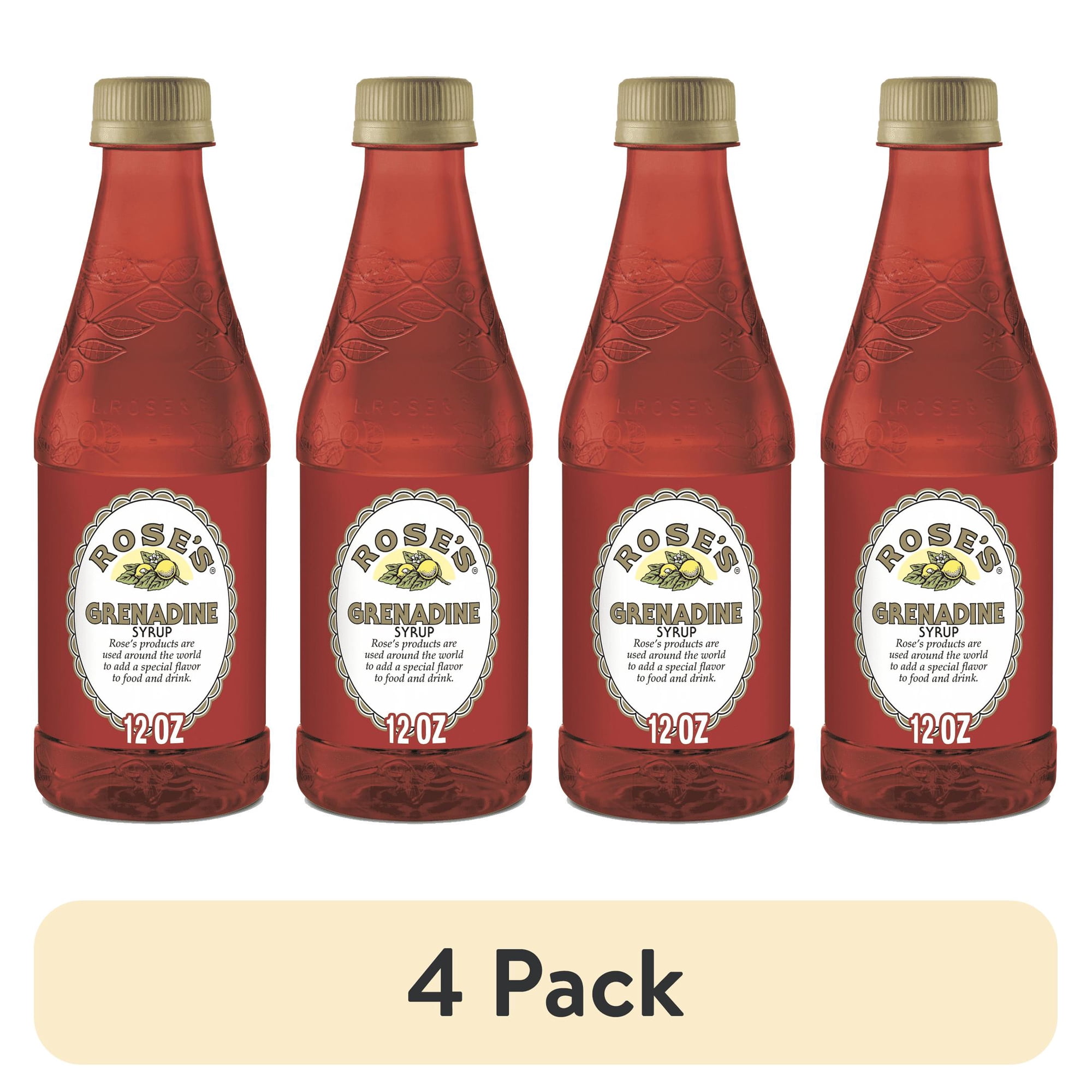 (4 pack) Rose’s Grenadine Syrup 12 OZ Bottle | Perfect for Cocktails Beverages and Mixers