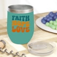 thumbnail image 2 of Faith Hope Love, Christian Themed, Groovy Retro Wavy Text Merch Gift, Mint 12oz Wine Tumbler, 2 of 5