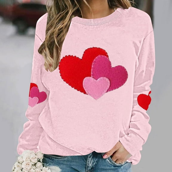 Fznquz Cute Sweatshirts for Women Oversized Heart Graphic Sweatshirts Valentines Pink Womens Tops XXXL