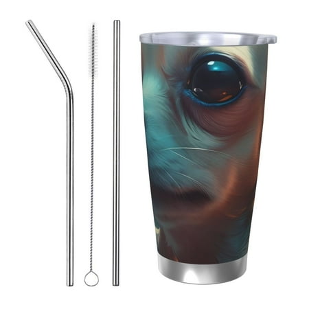 

Goofa Cute Flower Chihuahua Puppy for 20 oz Skinny Tumbler Stainless Steel Coffee Mug Slim Vacuum Insulated Travel Cup Car Cup-Straw Three-piece Set