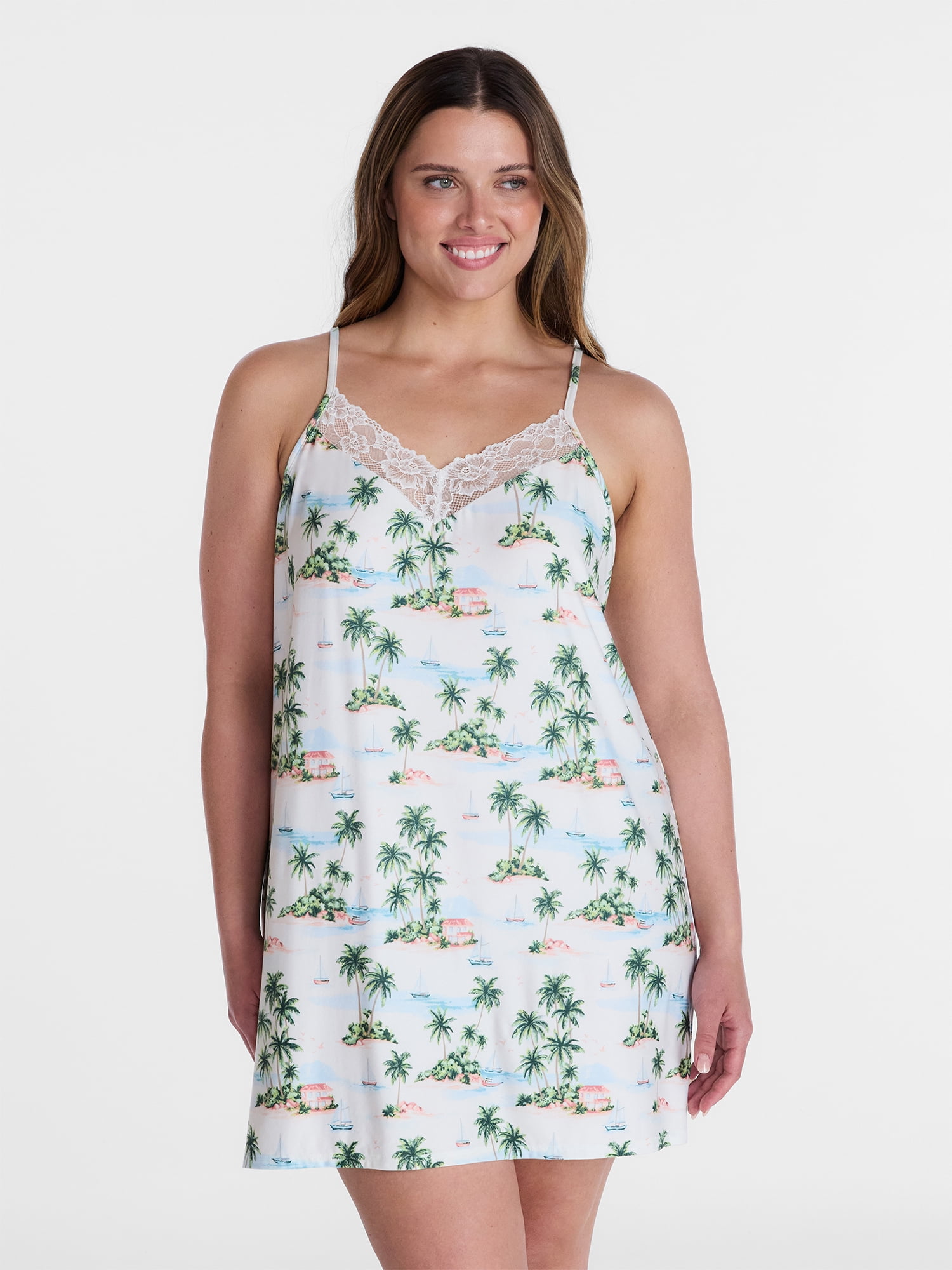 Joyspun Women’s Dreamy Soft Collection Lace Front Knit Chemise, Sizes XS-3X
