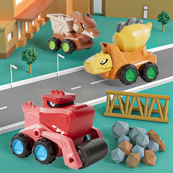 FEOLGEHLY 3 Pcs Dinosaur Construction Truck Toys, Pull Back Baby Car Toys for Toddlers 1-3 3-5, Christmas Stocking Stuffers for Kids, Holiday Christmas Birthday Gifts Party Favors, Goodie Bag