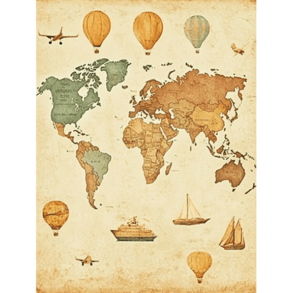 Vintage World Map Canvas Print/Wall Art, Perfect for Living Room, Bedroom, Office, Study, and TravelThemed Decor.