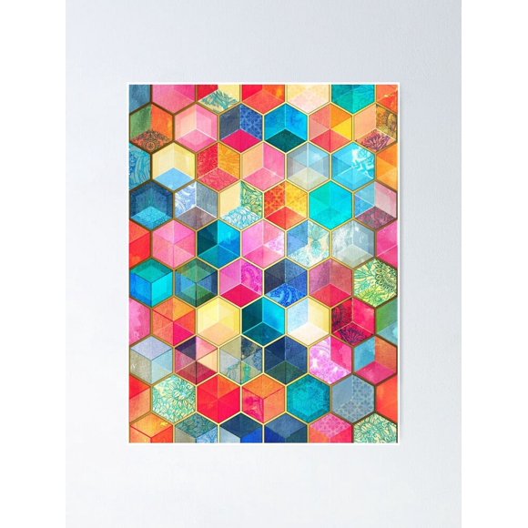 Crystal Bohemian Honeycomb Cubes - colorful hexagon pattern Modern Art Decor Unframe