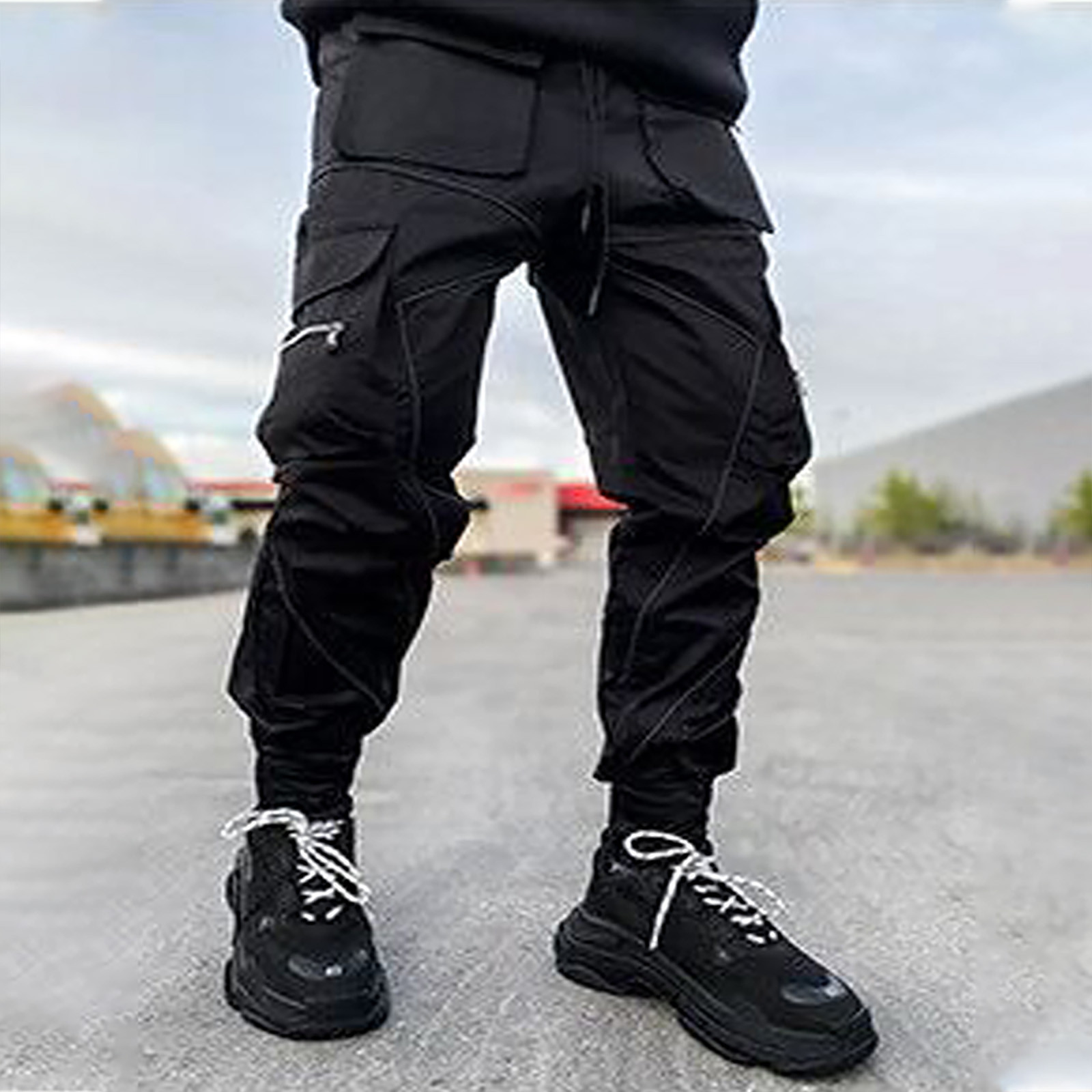 Grey reflective tape cargo trousers deals