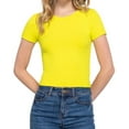 thumbnail image 2 of Simply Fashion Women's Ribbed Crop Top – Short Sleeve Crew Neck Fitted Tee – Stretch Rayon Spandex Knit,lime,medium, 2 of 4