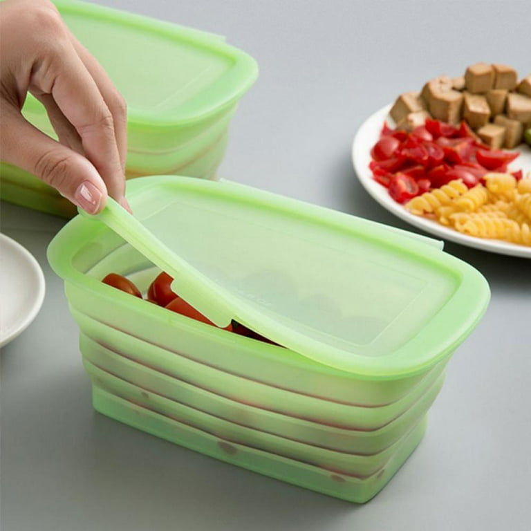 Cozihom Collapsible Silicone Food Storage Container, Portion Control Container with Clip-On Lid, Stackable, Space Saving, Microwave/Fridge/Freezer