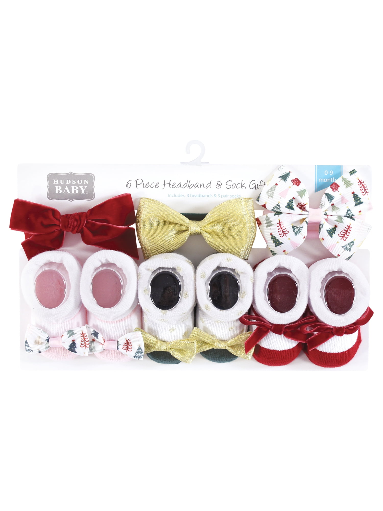 Hudson Baby Headband and Socks Giftset, 6-Piece, 0-9 Months