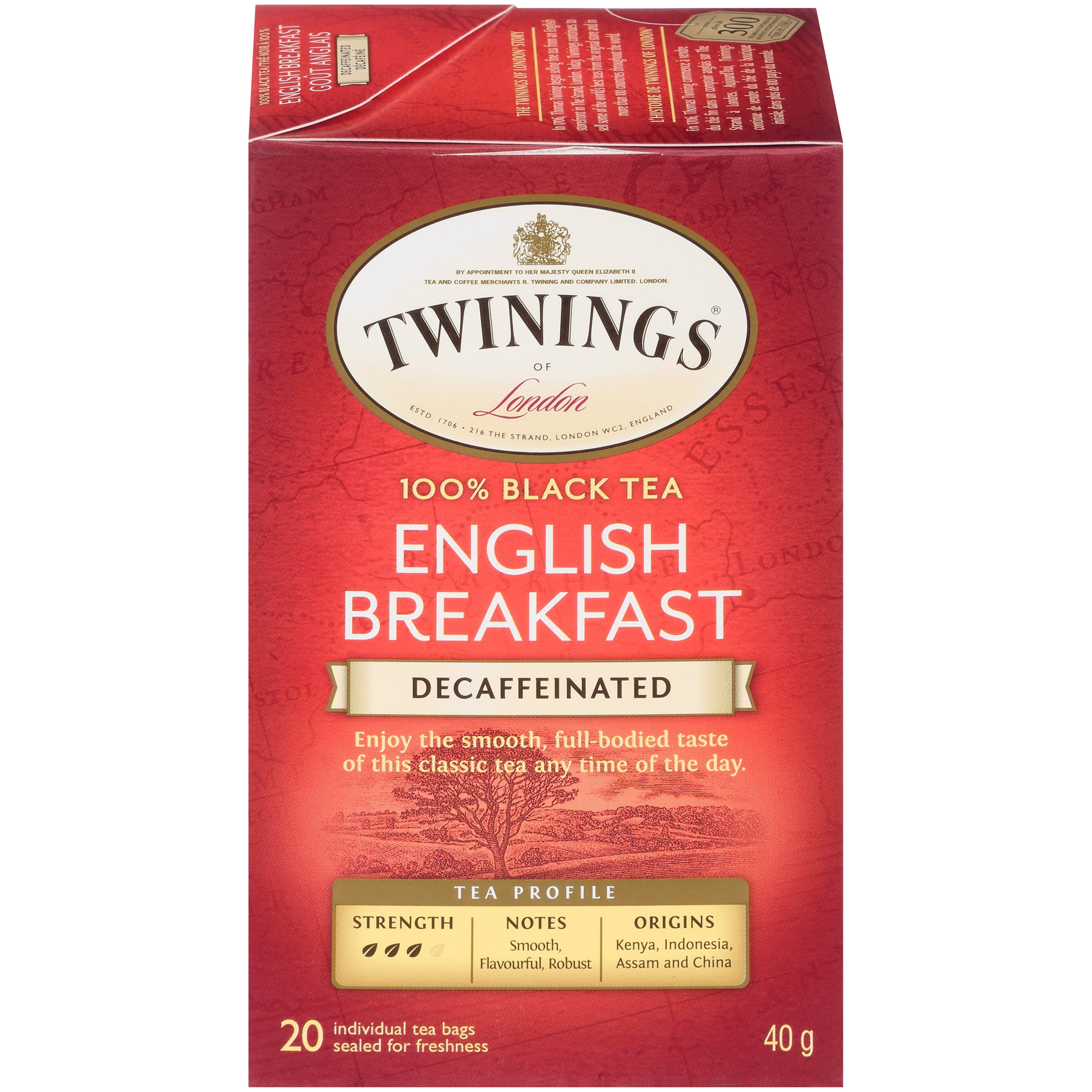 Twinings of London Decaffeinated English Breakfast Black Tea Bags, 20 Ct, 1.41 oz